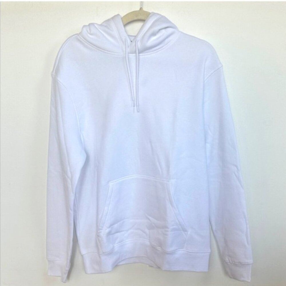 H&M Men's Solid Plain White Sweatshirt Pullover Hoodie K2 Kangaroo Pocket NEW